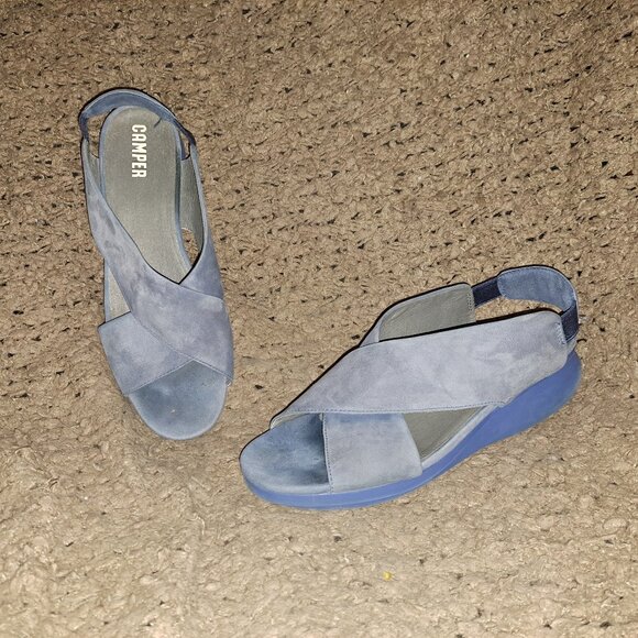 CAMPER BALLOON- Steel Blue Suede-Criss/Cross Slingback-Sz 42-11.5-Excellent - Picture 1 of 8